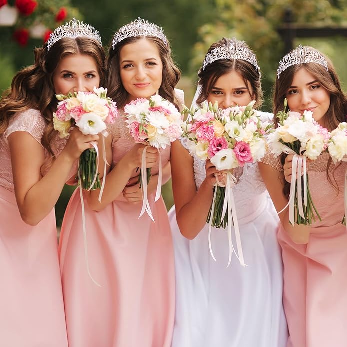 8 Pieces Silver Princess Tiaras for Girls Crystal Princess Crowns for Women Elegant Tiaras with Combs Birthday Crown Bride Headbands Bridal Wedding Prom Birthday Party Cosplay Hair Accessories