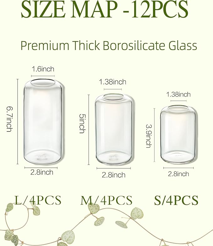 ZENS Bud Vases in Bulk Set of 12, Modern Small Glass Vases for Flower Clear Bud Vases for Wedding Centerpiece, Blown Thicker Small Vase for Flowers, Wedding Party Decorative, Home Bathroom Decor