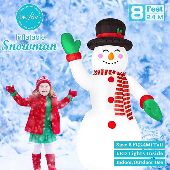 Christmas Inflatable Snowman/Nutcracker/Santa Claus Lighted Blow Up Christmas Yard Decoration with Built in Fan and Anchor Ropes (01-Snowman)