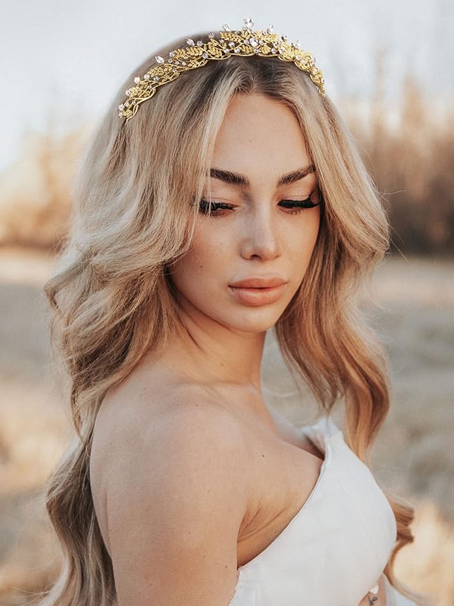 SWEETV Gold Tiara Crown for Women,Princess Tiaras for Girls,Crystal Retro Hair Accessories for Wedding Birthday Prom Pageant Quinceanera