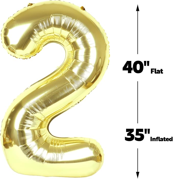 Big 40 Inch Champagne Gold 2 Number Balloon Birthday Decoration, 2026 Light Gold Number 2 Helium Balloons 12 20 22 23 24 26 28 32 42 Celebration, Boy Girl Baby Anniversary Party Graduations Supplies