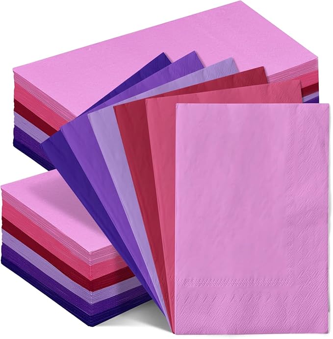 qiqee Pink Purple Paper Napkins 13 * 16inch Guest Paper Disposable Towels Napkin Paper Hand Towels for Wedding, Dinner, Birthday Party, Dessert Cocktail ＆ Kitchen Napkins（ 120 Count）