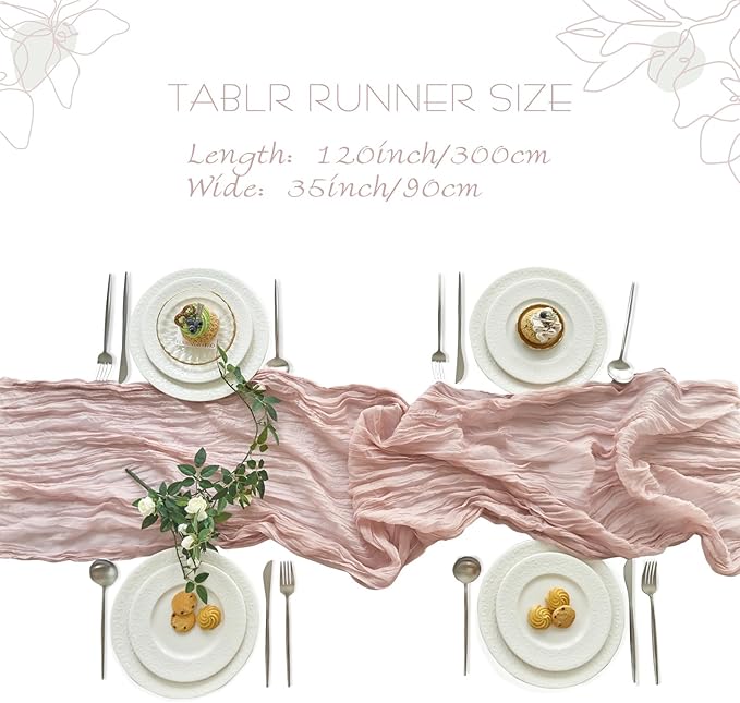 IVAPUPU 1 Pcs Cheesecloth Table Runner - 10ft Dusty Pink Boho Gauze Cheese Cloth Table Runners for Baby Shower Decoration Wedding Party Summer Garden Farmhouse