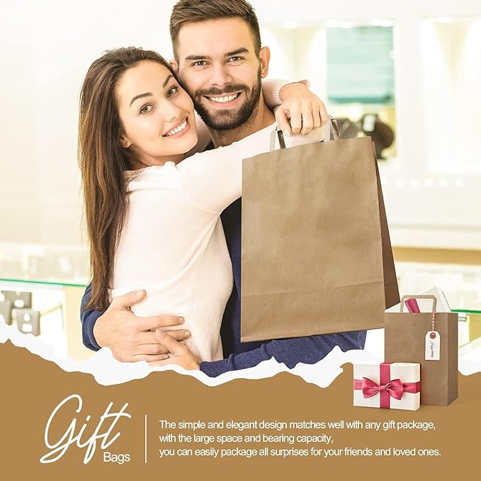 GSSUSA Brown Paper Bags with Handles 200 Pack Brown Gift Bags10 X5 X13 Kraft Paper Bags, for Shopping, Retail and Grocery -Take Out Bag
