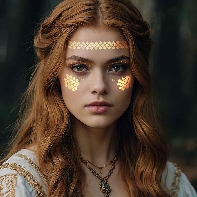 12 Pcs Gold Face Temporary Tattoo Sticker, Glitter Metallic Face Tattoo Stickers, Glitter Freckles, Sparkle Makeup Patches Freckle Tattoos for Women Girls Party Decor 650