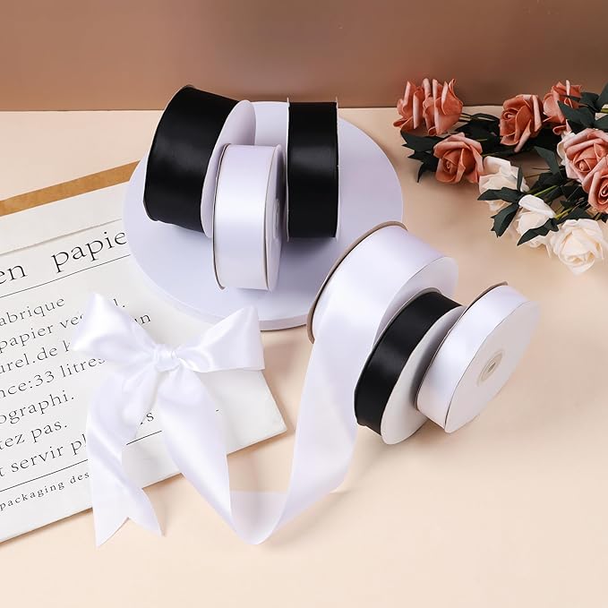 1 Inch x 50 Yards Single Face Solid Color Satin Ribbon Roll, Ribbons Great for Gift Wrapping, Crafts, Wedding Party Decoration, Hair Bows Making and Other Sewing Projects (1" X 50 Yards, White)