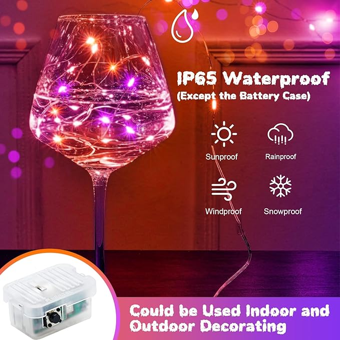 ZGWJ 12 Pack Fairy Lights Battery Operated, 7ft 20 Mini LED Fairy String Lights Silver Wire 3 Modes for DIY, Parties, Wedding, Bedroom, Halloween Christmas Decoration Orange& Purple