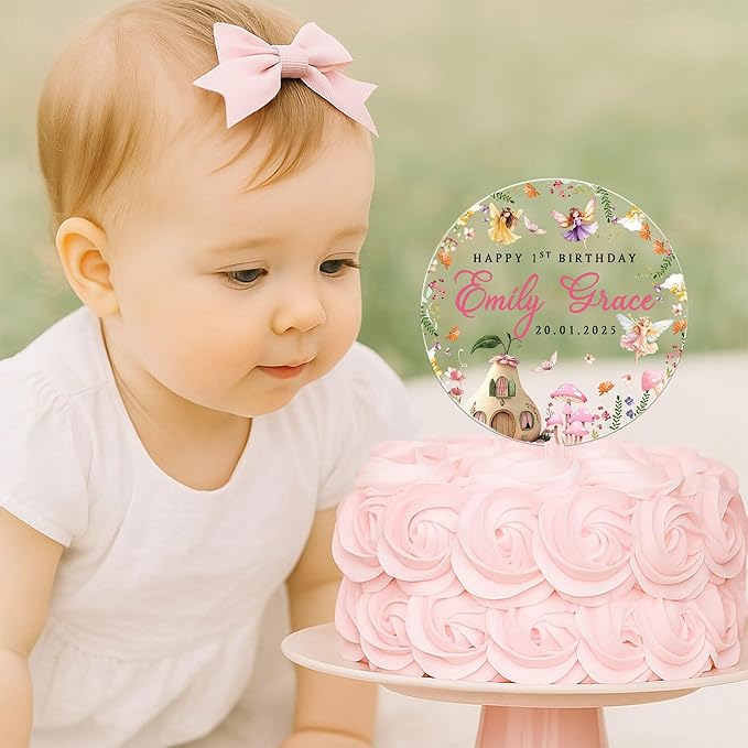 Personalized First Birthday Cake Topper, 1st Birth day Cake Decor For Baby Shower, One Cake Topper 1st Birthday Girl (1st birthday)