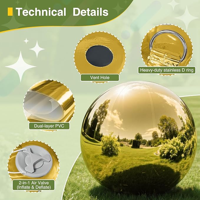 Gold 6PCS Inflatable Mirror Ball,Reusable PVC Mirror Balls Large Event Decoration Hanging&Standing Disco Ball with Electric Pump For Event,Wedding,Party Decor(Gold, 6Pcs+Pump)