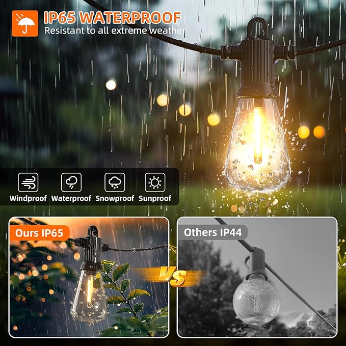 Kawaya 240FT String Lights for Outdoor Patio Waterproof LED Outside Lighting Commercial Grade 120+4 Bulbs Shatterproof Vintage String Lights for Outside Yard Balcony Bistro Porch Gazebo (120FTx2)