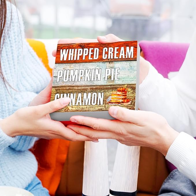 Funny Autumn Wood Box Sign Whipped Cream Pumpkin Pie Cinnamon Wooden Block Desk Decor for Home Office Kitchen Cubicle Table Shelf Tabletop,Farmhouse Fall Sign Decor