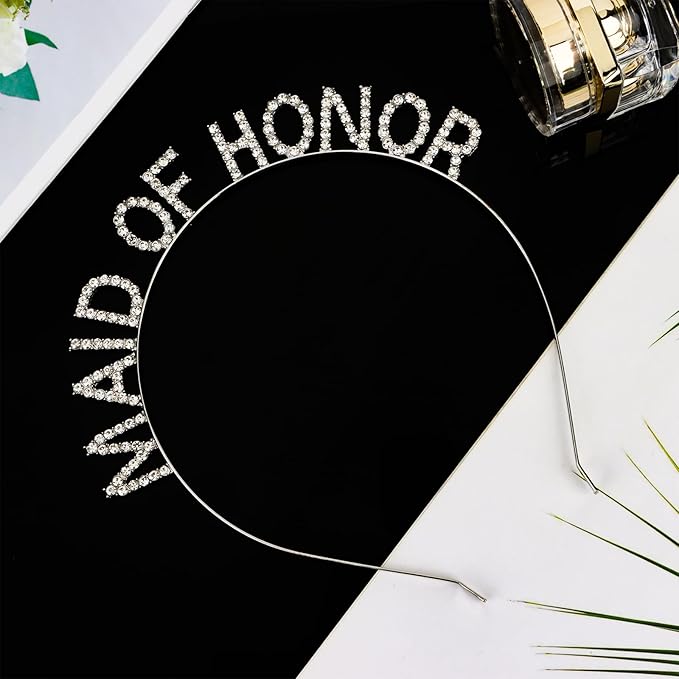 Silver MAID OF HONOR Headband Bachelorette Party Decorations Rhinestone Bridesmaid Headbands for Bridal Shower, Bachelorette Party, Wedding