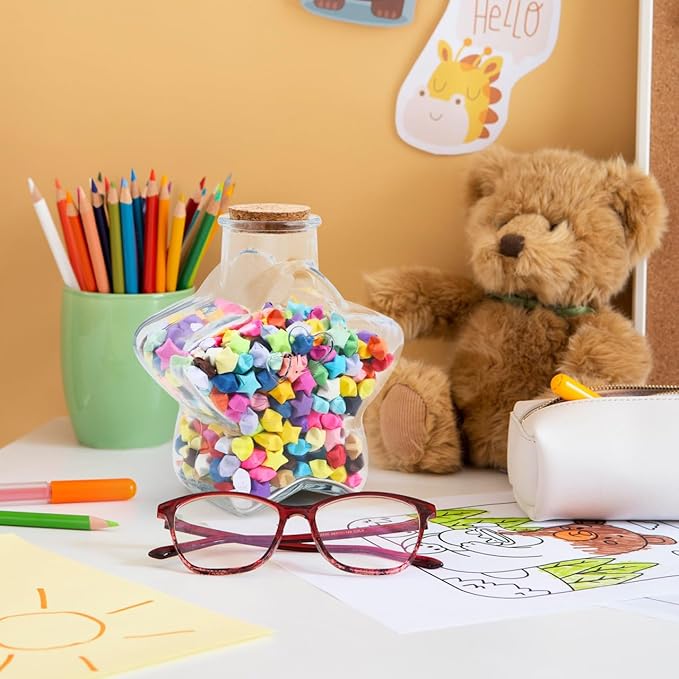 Zerodeko Star Glass Bottles with Cork – Mini Wishing Bottles with 540 Origami Stars & Paper Strips, Message Jar Kit for DIY Christmas Presents, Holiday Party Favors, and Wedding Decorations