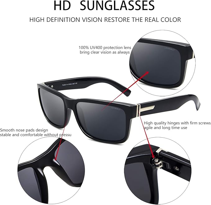 LECKIRUT Vintage Polarized Sunglasses for Men Women Retro Oversized Square Mirror Sun Glasses