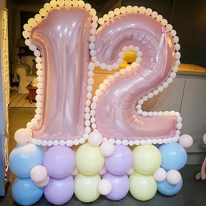 Pastel Pink 1 Balloons, 40 Inch Giant Light Pink Helium Foil Number 0-9 for Girls, Self Inflating 1st Birthday Balloon for Women Anniversary Baby Shower Princess Party Decorations Supplies