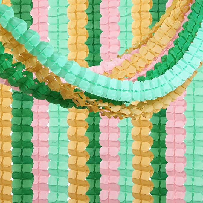 Sage-Green Pink-Gold Party-Decorations Streamers Garland - 12pcs 4-Leaf Clover Paper Streamer Wedding Bridal Shower Bachelorette Engagement Paper Flowers Banners Valentines Mothers Day Decor Ouruola