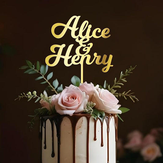 Wedding Cake Topper Custom Bride Groom Names Personalized Cake Decoration Anniversary Engagement Cake Topper in Acrylic (Milkshake)