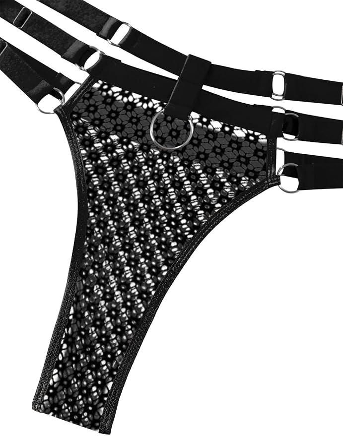 Lilosy Sexy Wireless Choker O Ring Linked Strappy Harness Lingerie Set Outfits 3 Piece
