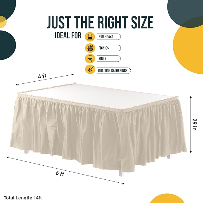 Exquisite Ruffle Table Skirt Ivory Pack Of 12, 14 Ft Long Table Skirts for Rectangle Tables 6ft Plus or Round Tables Skirts with Adhesive Strip for Gender Reveal Decor & Happy Birthday Parties