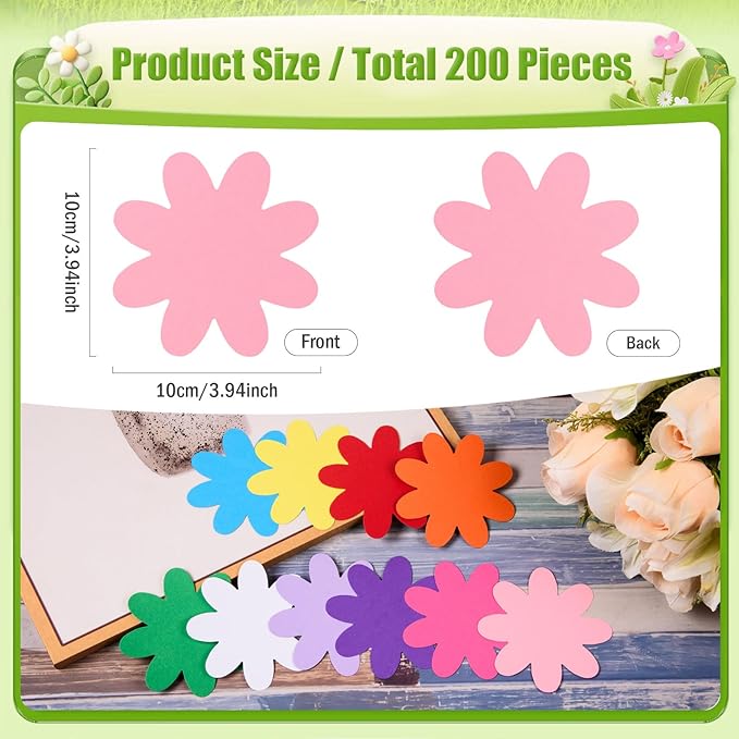 MixTeach 200 Pcs Colorful Flower Cutouts Paper Daisy Shape Cut-Out Summer Flower Die Cuts 4 Inch Bulletin Board Decorations with Glue Points for Classroom Back to School Office Wall Decor DIY Craft