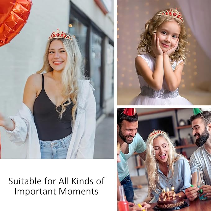 CAVETEE Crown and Tiara for Women, Princess Tiara Heart Crown Happy Birthday Decorations for Party Pageant Hair Accessory