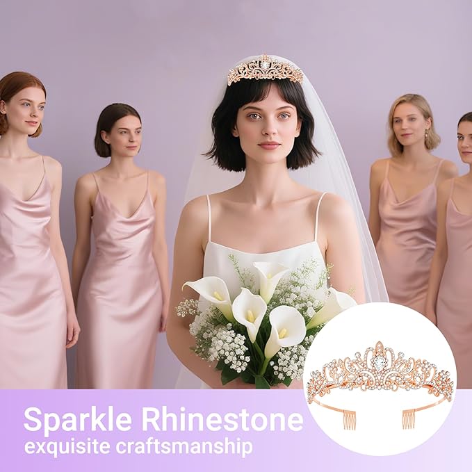 Tiara Crown for Women, Queen Tiara for Birthday Prom Bridal Party Custome Rose