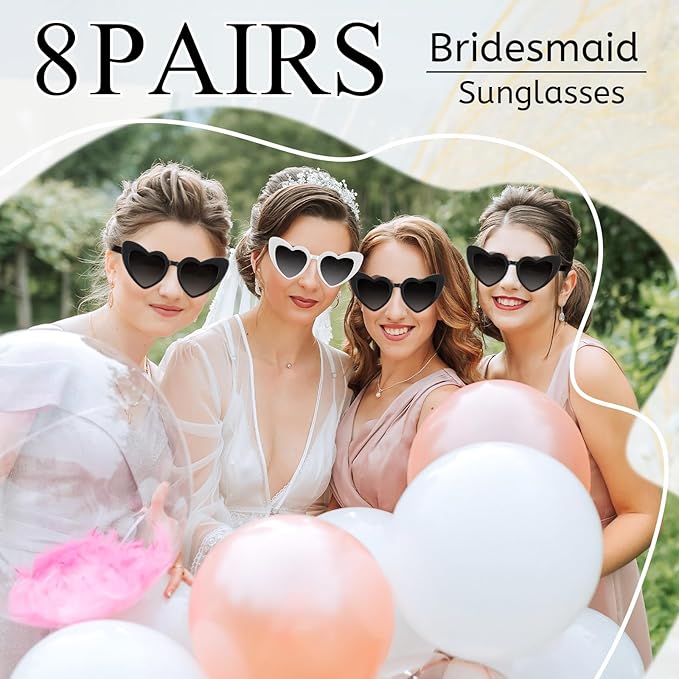 4/6/8/10/12 Pack Bachelorette Sunglasses Heart Sunglasses Vintage Heart Shaped Glasses for Women Bridal Party Wedding