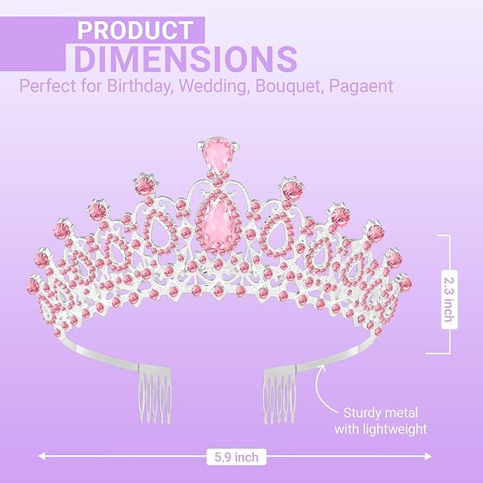 Tiara Crown for Women, Queen Tiara for Birthday Prom Bridal Party Custome Pink