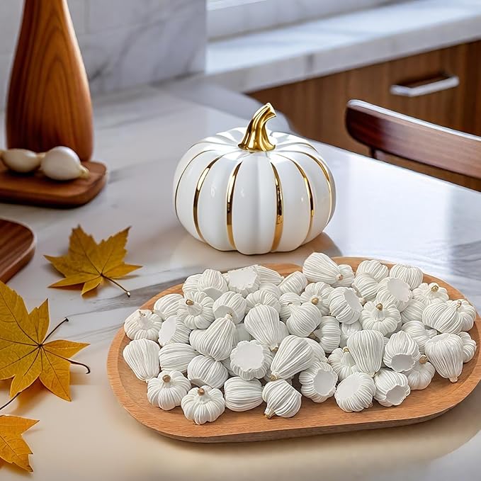 100Pcs Mini Pumpkins for Crafts, Small Pumpkin in Bulk, Resin Decorative Pumpkins, Artificial Tiny White Miniature Pumpkin for Decorating, Home Decor, Fall, Thanksgiving, Halloween