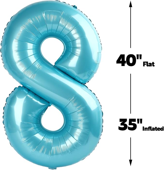 Pearl Blue Foil Number 8 Balloon 40 Inch, Helium Mylar Eight Number 8 18 28 38 48 58 80 88 Birthday Balloons, 8th Pearl Blue Women Men Wedding Anniversary, Graduations Party Supplies