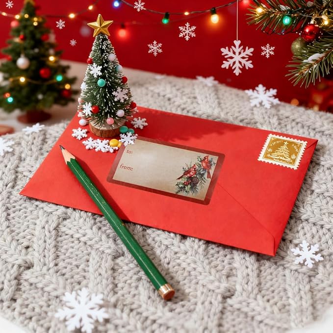 500 PCS Christmas Gift Tags Stickers, Gift Tags for Christmas Presents Name Tag Stickers, Wrapping Paper for Gifts Vintage Sticker Self-Adhesive Name Tag Xmas Decorations