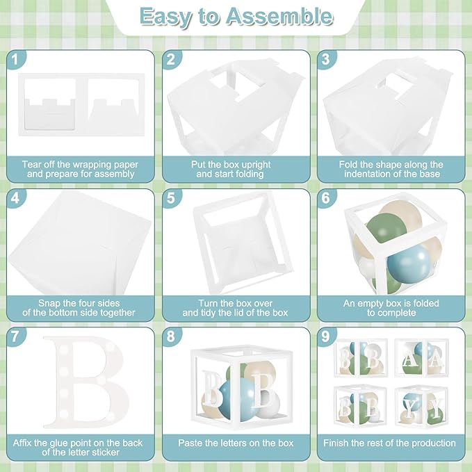 Dusty Blue Sage Green Balloon Baby Shower Decorations, 132Pcs Fog Blue Light Blue Green Sand White Balloon Arch Garland Kit Baby Box with Letters for Boho Baby Shower Gender Reveal Party Decorations