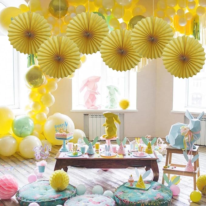 Yellow Birthday Decorations,DIY Yellow Paper Fans Hanging Decoration ,Party Supplies Party Fans 16in, Wedding Graduation Events Accessories 30 Color DIY Set （Yellow）