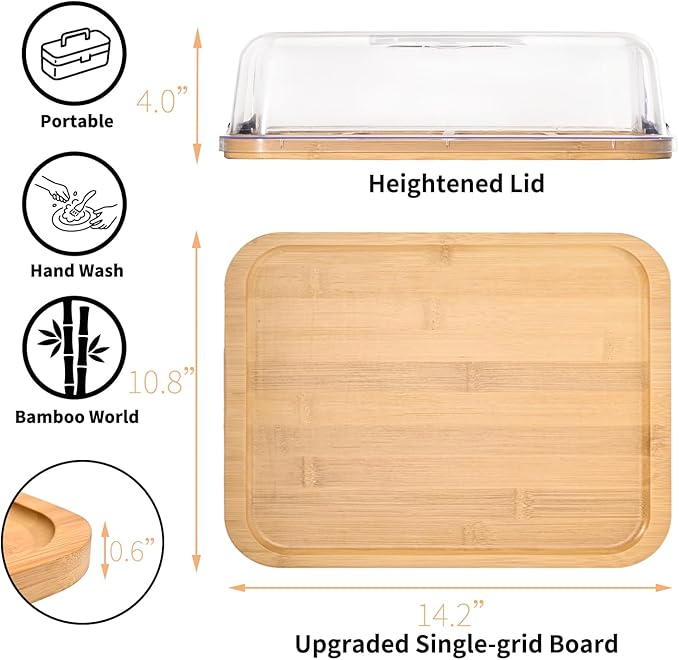2-Pack Charcuterie Board with Lid 4" Heightened Lid - 14.2" & 13.4" Bamboo Trays Entertaining - Housewarming Warming Gifts New Home, Gifts for Women - Large Food Platter