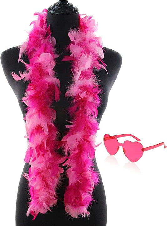 Feather Boa with Heart Rimless Sunglasses,4 ft Feather Boa for Bachelor Party Halloween Christmas Costume Accessory
