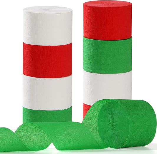 Red-Green White Party-Decorations Christmas Streamers - 9 Rolls New Years,Winter Decor Crepe Tissue Paper Streamer Banners,Mexican Italian Wedding Birthday Baby Bridal Shower Garland Panduola