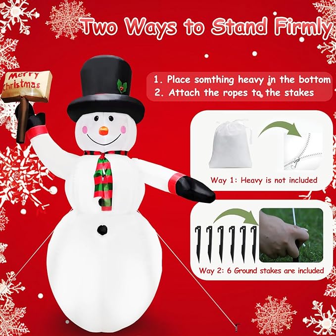8FT Christmas Inflatables Snow Man Holding a Merry Christmas Sign Inflatable Christmas Outdoor Xmas Blow up Snowman with Built-in 4 LEDs Large Blow up Snowman for Outdoor、Indoor、Yard Party