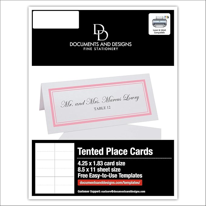 Double Line Border Printable Place Cards, Pink (Choose Color), Set of 60 (10 Sheets), Laser & Inkjet Printers - Wedding, Party, Dinner, and Special Events - Made in the USA