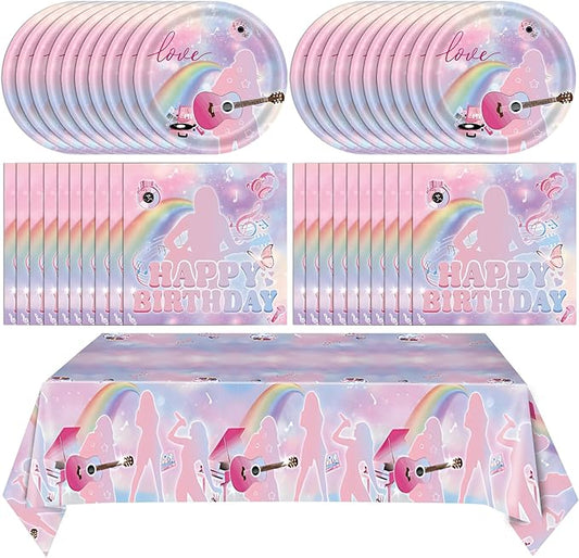 41Pcs Birthday Party Decorations,Music Lover Party Tableware Set, Include Singer Party Plates Napkins Tablecloth丨Singer Themed Party Girls Birthday Fans Celebration Party Supplies,Serves 20