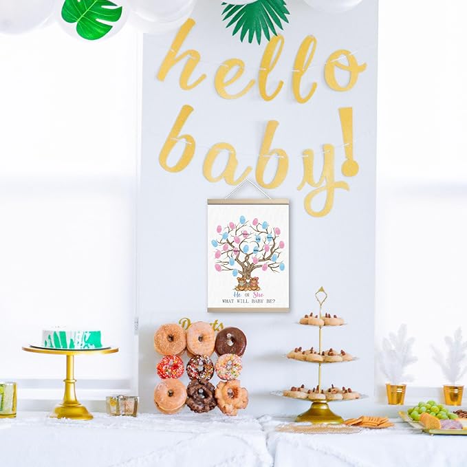 Teddy Bear Baby Shower Decorations, Gender Reveal Party Decorations Gifts Ideas, Baby Shower Party Supplies, Thumbprint Hanging Paintings,We Can Bearly Wait(12x15in)