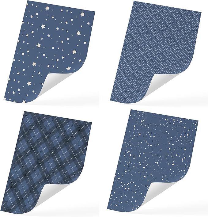 Wrapping Paper Flat 8 Sheets for Birthday, Holiday, Father'S Day, Weddings, Graduations, Navy Printed with Geometric Patterns, Checks, Stars, Spots 20 X 29 Inches Each