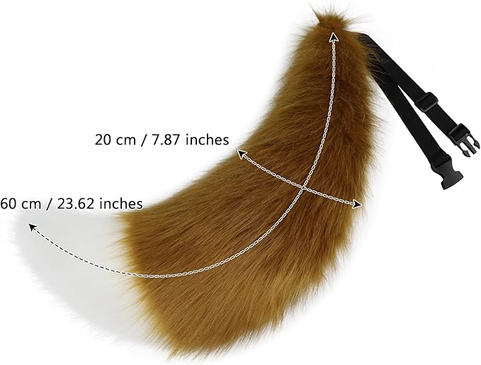Adolala Faux Fur Wolf Fox Tail with Adjustable Elastic Belt Halloween Cosplay Costume Accessory