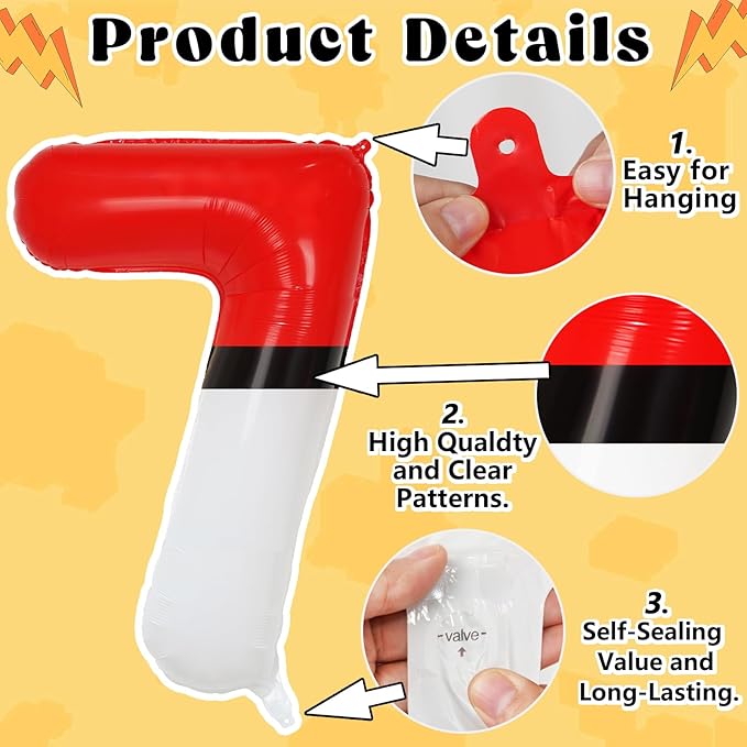 YIIHMEI 40 Inch Number 7 Balloons Birthday Party Decorations, Red and White Theme Large Balloon Decor Supplies for Kid's