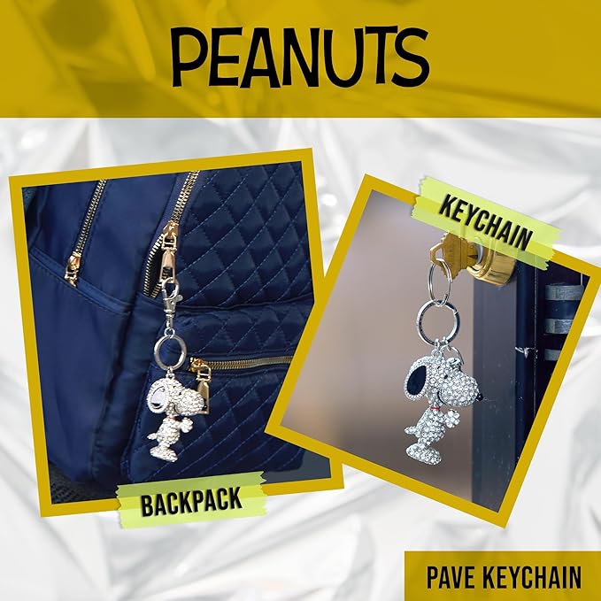 SALLY ROSE Crystal Snoopy Keychain - Official License Bag Charm, Purse Accessory - Thoughtful Peanuts Gift for Her