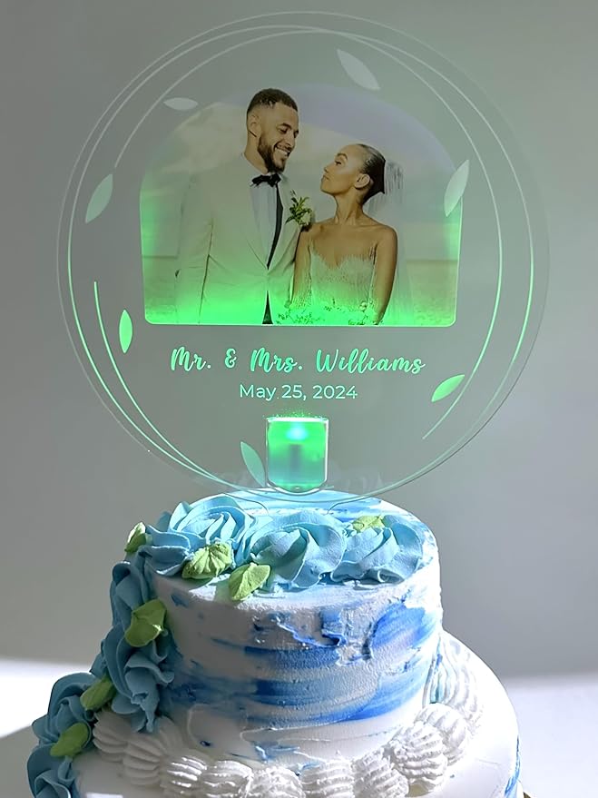 Photo Light Up Personalized Party Decor Happy Birthday Cake Top Topper With Any Photo Picture Logo Text - Mitzvah, Weddings, Birthday, Sweet 16, Anniversary