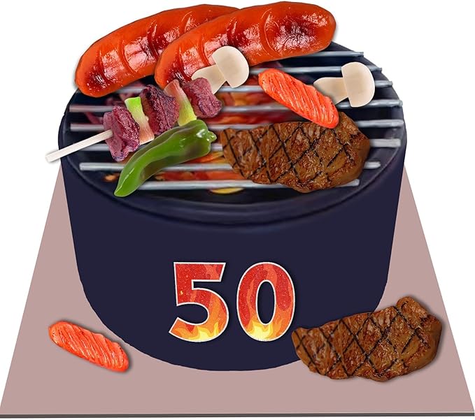 9 PCS BBQ Cake Topper Happy 50 Birthday Barbecue Decorations with Artificial Kebab and Hot Dog for Boys Girls Birthday Party Picnic Camping BBQ Theme Party Supplies