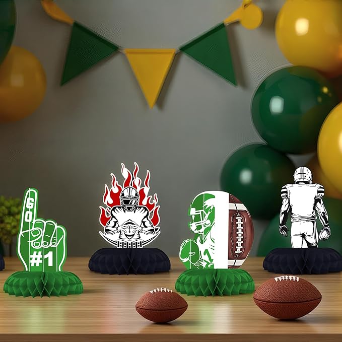 Football Birthday Party Decorations – 12 PCS Honeycomb Centerpieces, Touchdown Table Decorations for Super Bowl Party Supplies