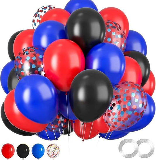 60PCS Blue Red and Black Balloons,Blue Red and Black Balloon Arch Kit Red Black and Blue Birthday Decorations,Suitable for Hero Party Birthday Shower Graduation Party Decorations