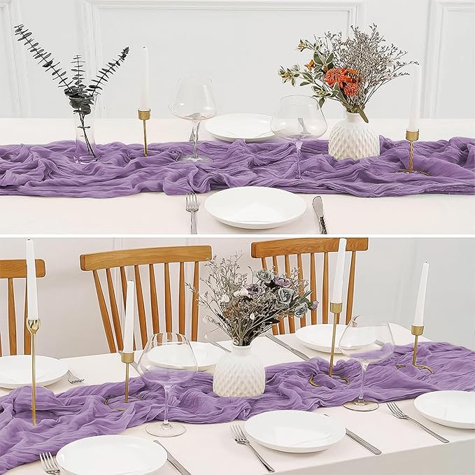 2 Pack 10 Ft Cheesecloth Table Runner Purple Gauze Long Table Runners Boho Gauze Cheese Cloth Table Runner Rustic Sheer Runner for Wedding Party Table Decor ( 35 x 120 Inch )