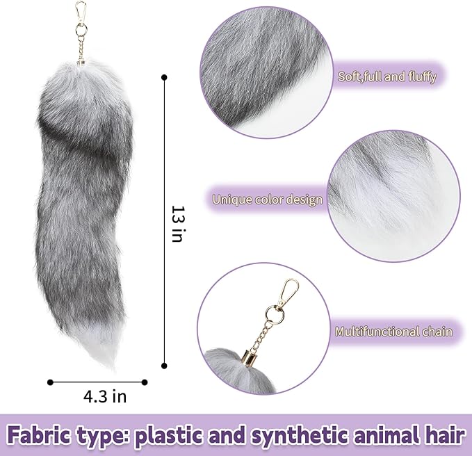 BADALU Therian Cat Mask and Tail Set - Furry Fox Wolf Mask with Leather Choker and Faux Fur Tail - Halloween Cosplay Party